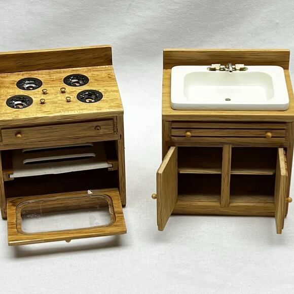 Dollhouse Miniature Furniture Kitchen Appliances MCM Upholstered Couch Chairs - Picture 7 of 13